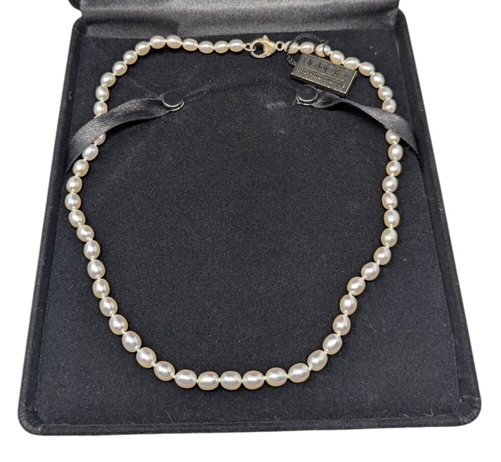 Honora 925 Sterling Silver Freshwater Pearl Necklace Classic White Oval Strand
